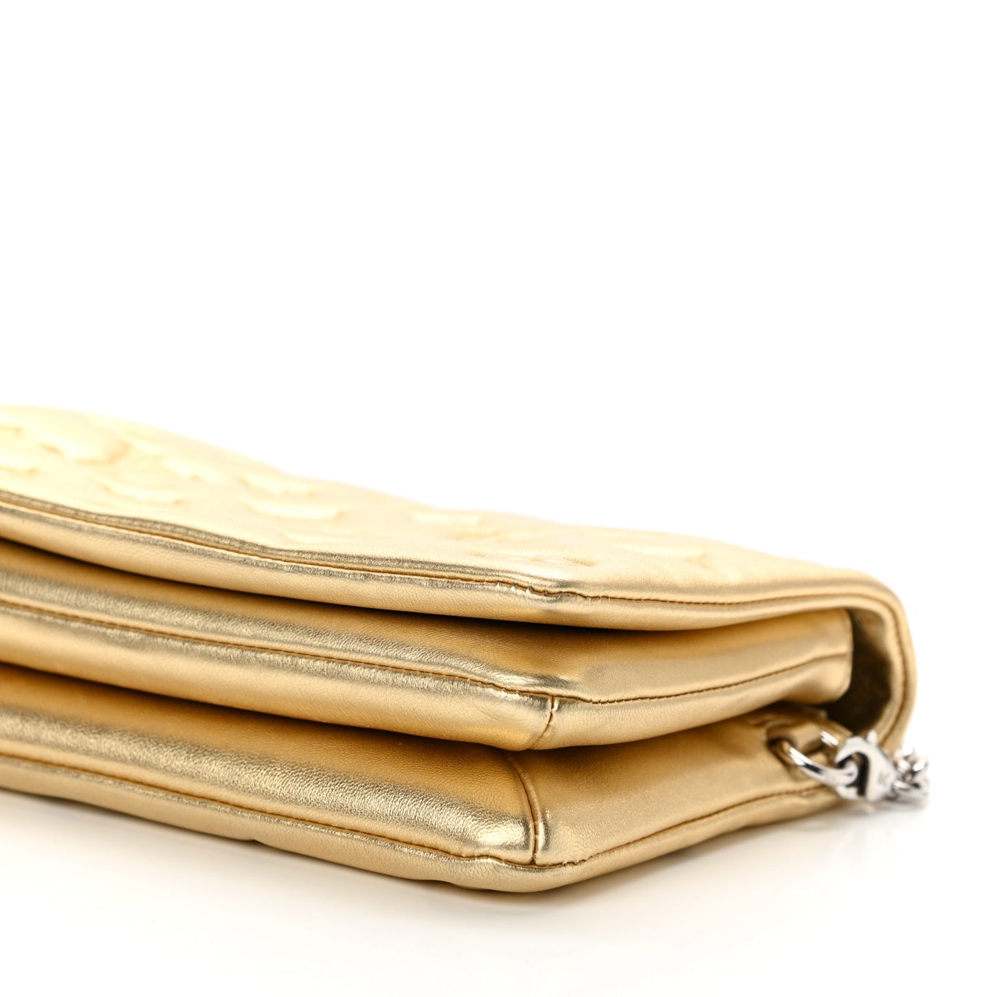 Metallic Lambskin Embossed Monogram Pochette Coussin Gold