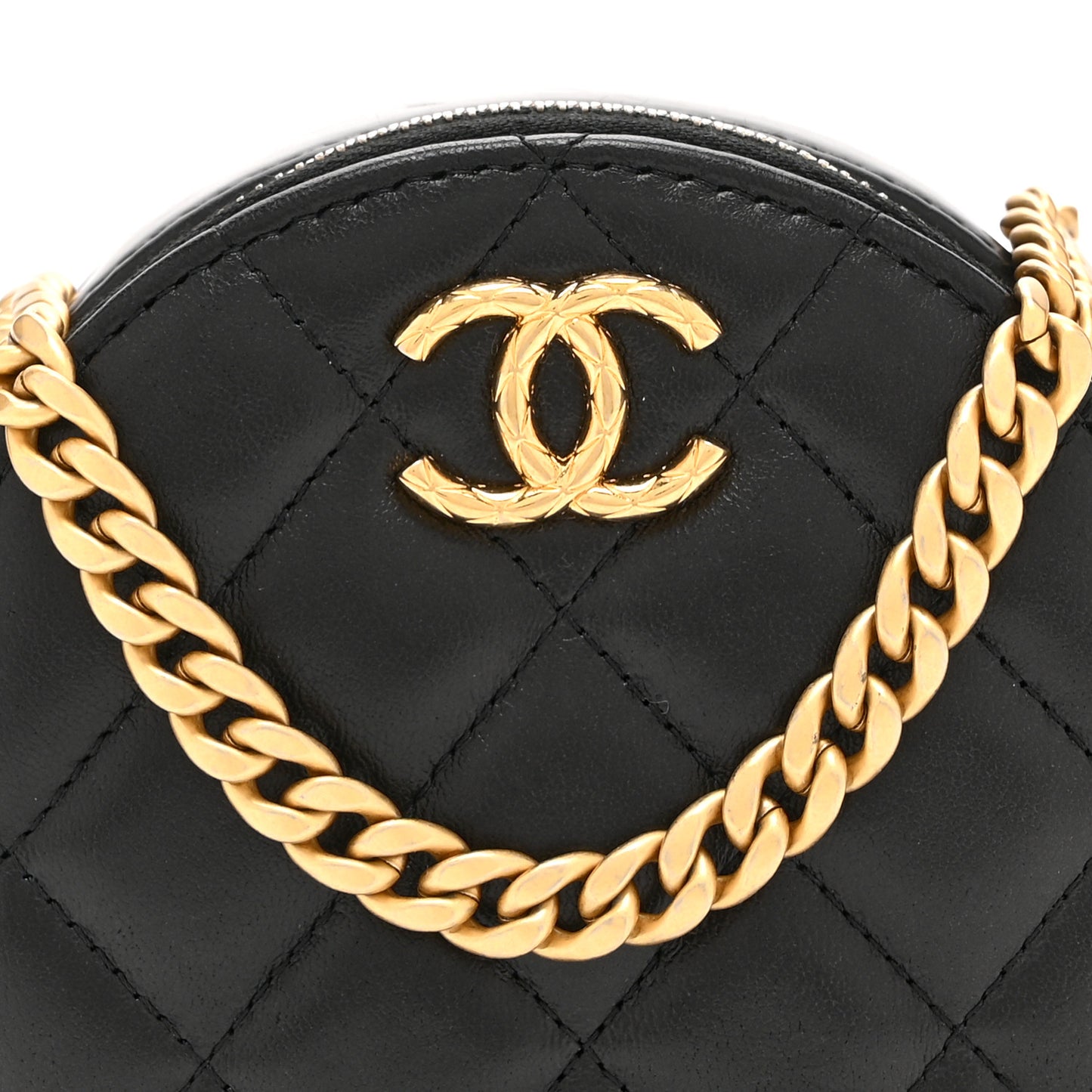 Lambskin Quilted Pillow Crush Round Clutch With Chain Black