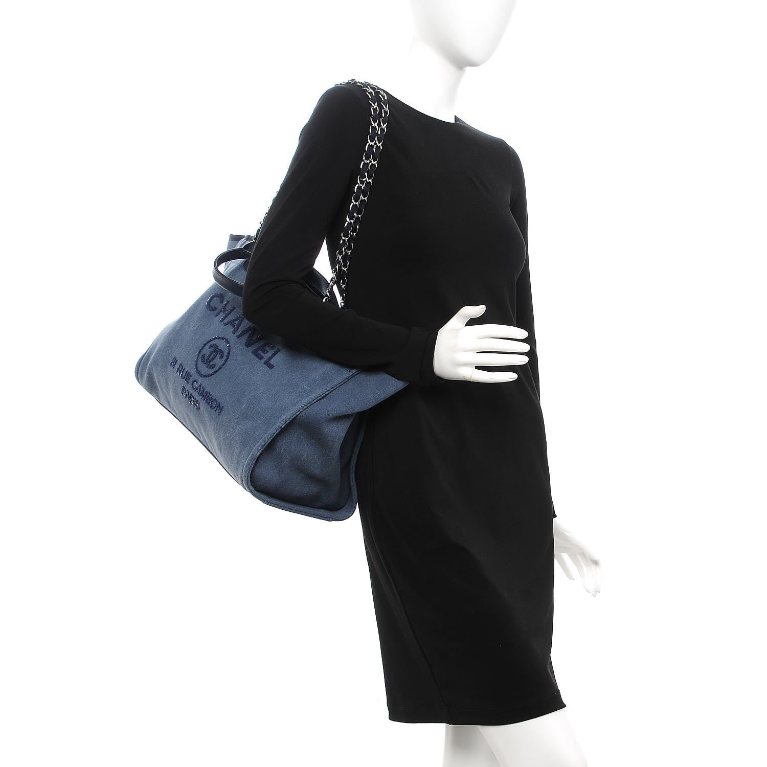 Chanel Canvas Sequin Large Deauville Tote Navy 2 of 9