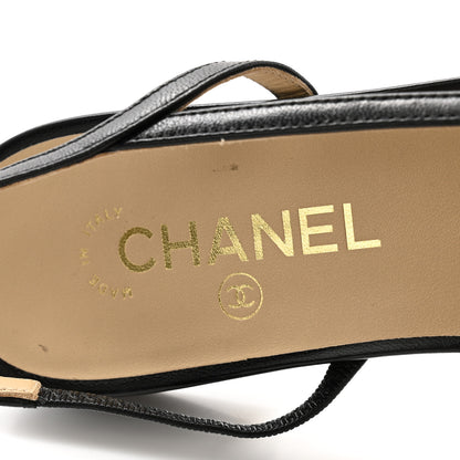 Chanel Goatskin Grosgrain Cap Toe CC Slingback Sandals 40.5 Black 6 of 8