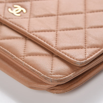 Chanel Lambskin Quilted Wallet on Chain WOC Dark Beige 14 of 17