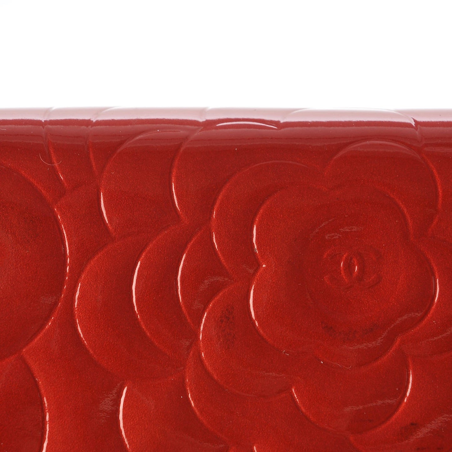 Patent Camellia Embossed Wallet On Chain WOC Dark Red