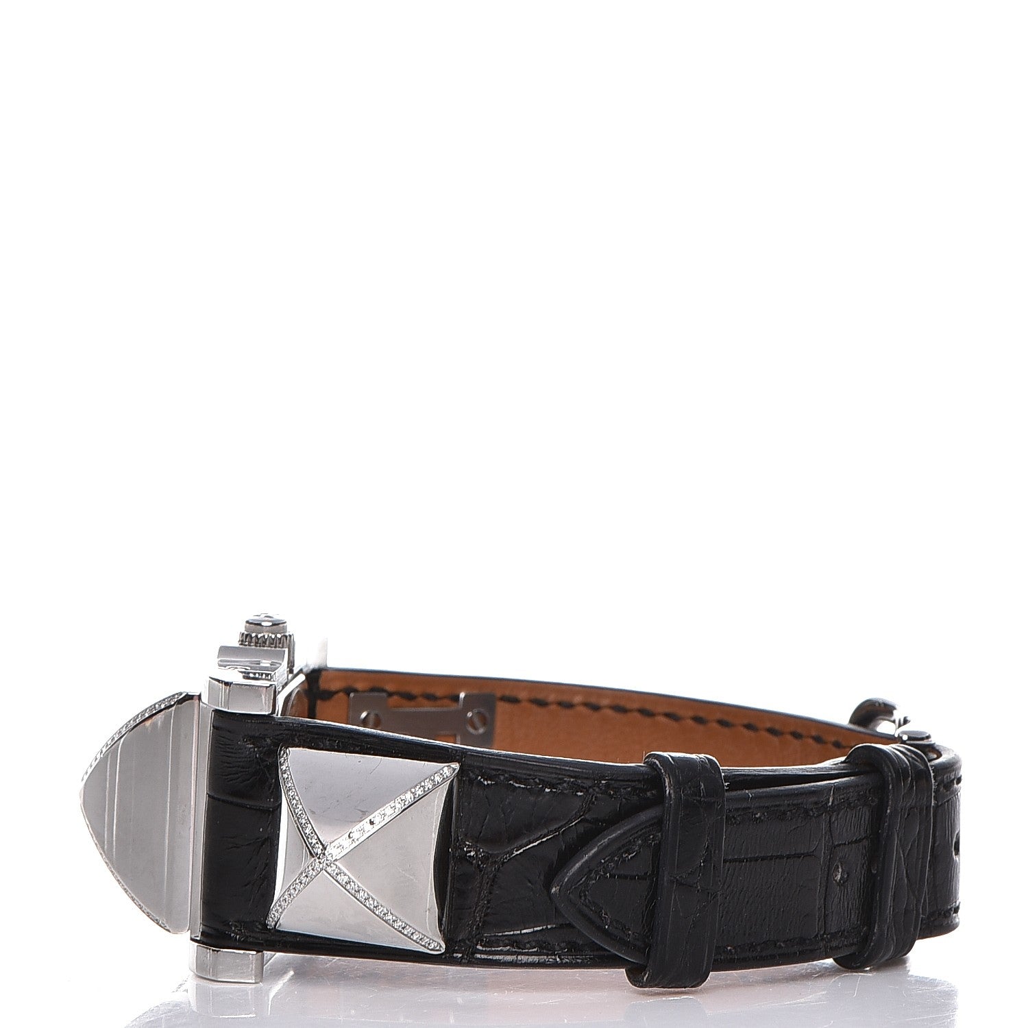 Hermes Stainless Steel Alligator Diamond 23mm Medor Quartz Watch Noir 5 of 9