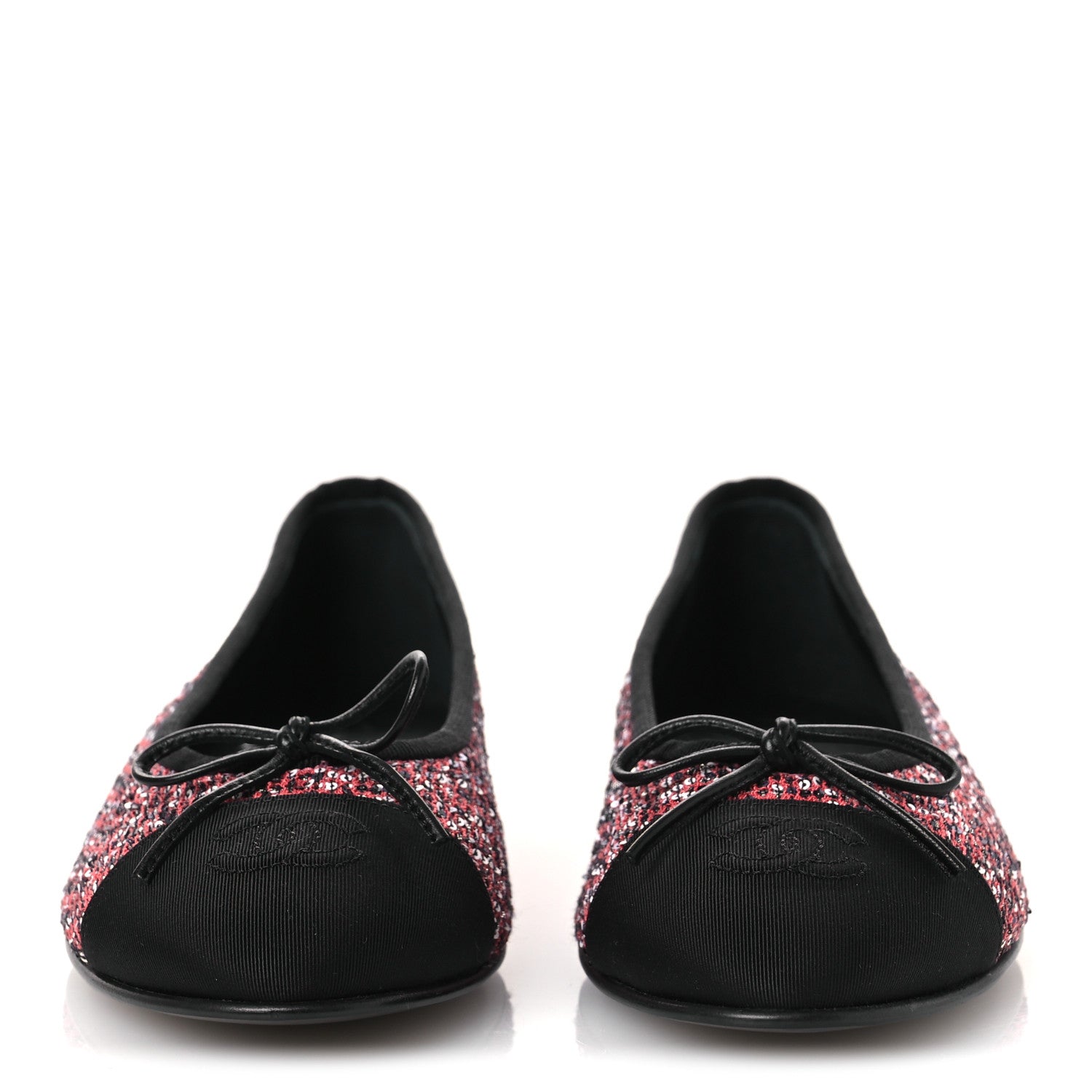 Chanel Glittered Tweed Sequin Grosgrain Cap Toe Ballet Flats 39 Pink White Silver Black 3 of 11