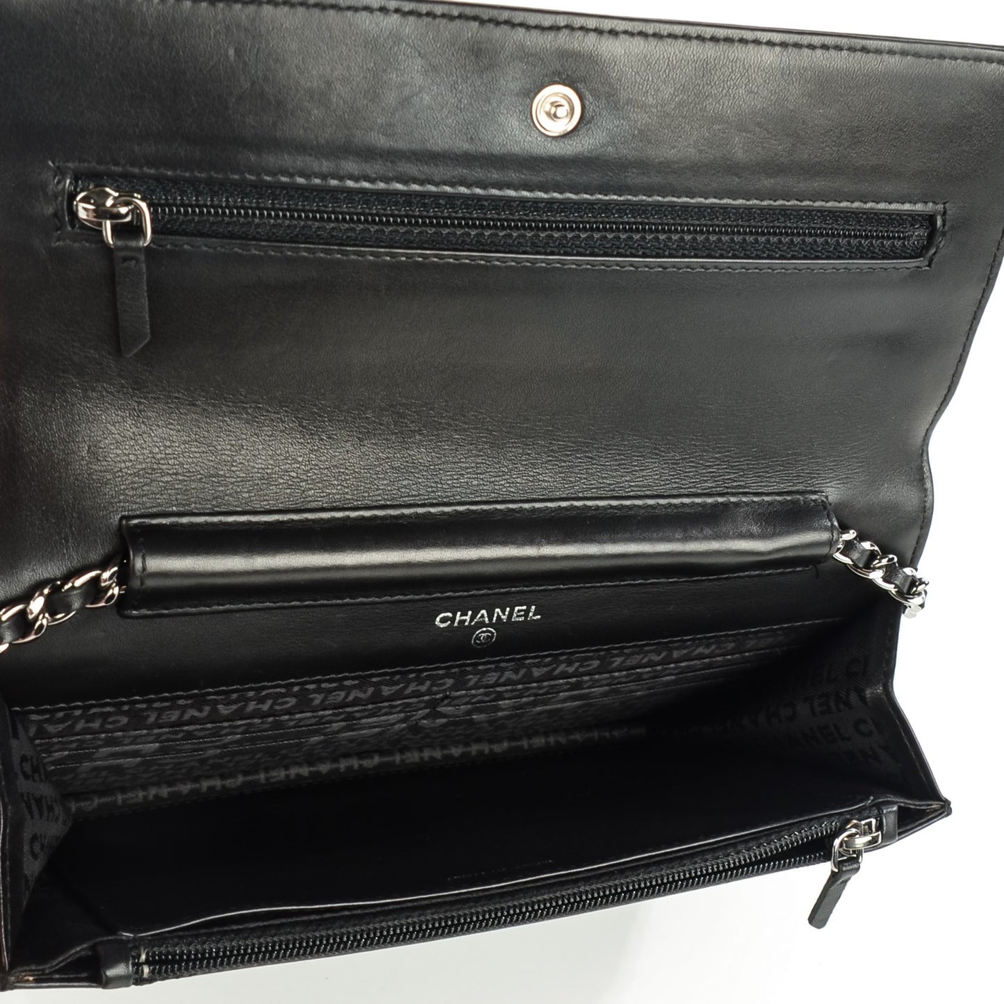 Lambskin Embossed LAX Wallet on Chain WOC Black