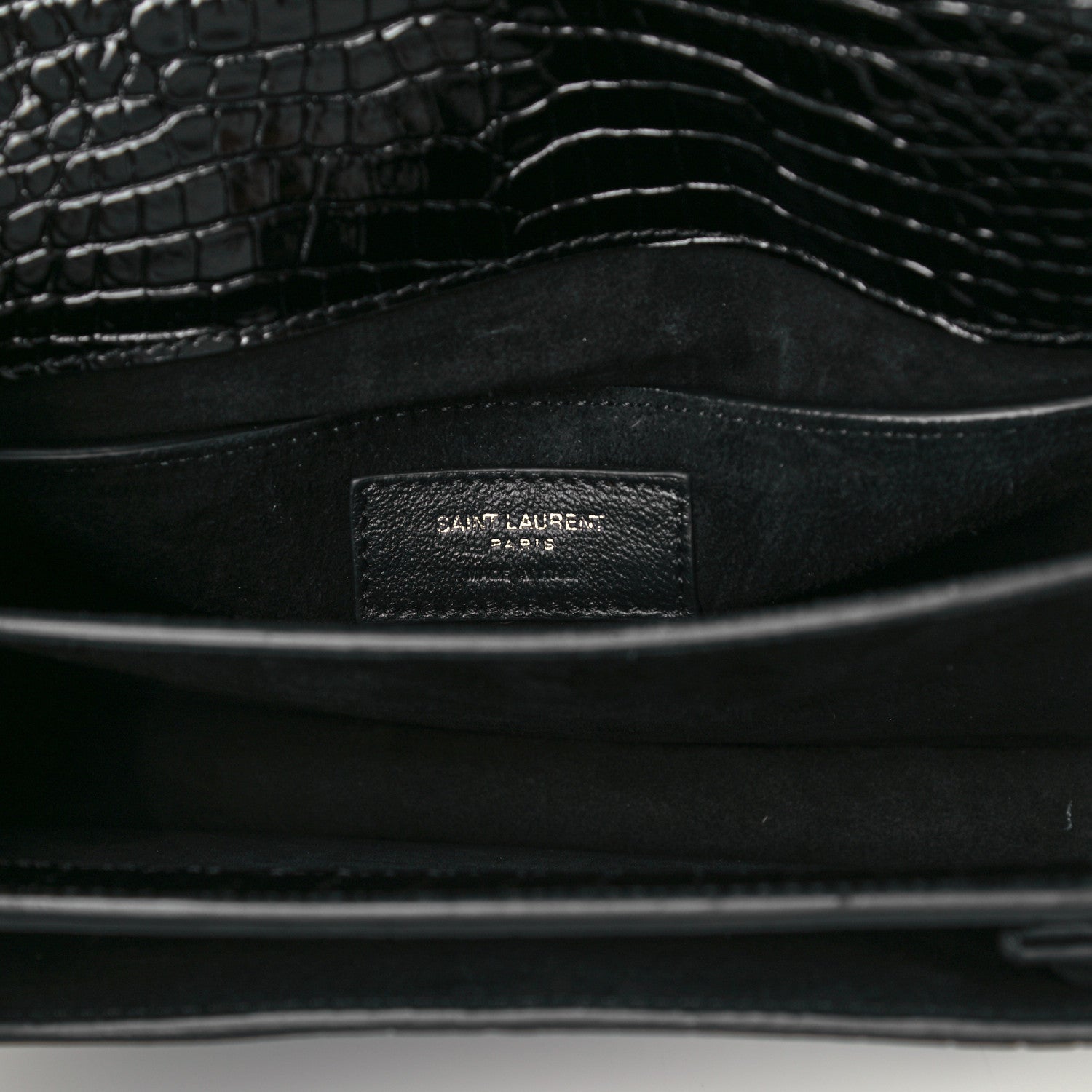 Saint Laurent Calfskin Crocodile Embossed Medium Monogram Sunset Black 6 of 13
