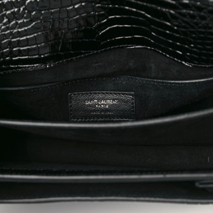 Saint Laurent Calfskin Crocodile Embossed Medium Monogram Sunset Black 6 of 13