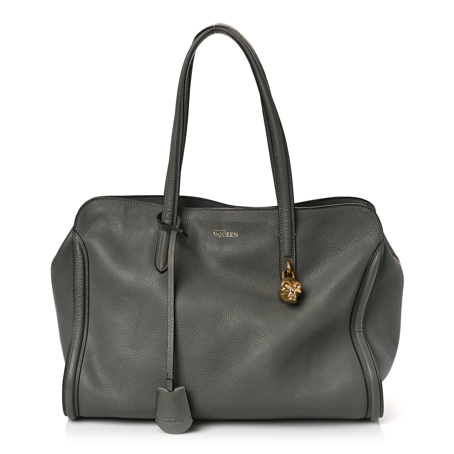 Alexander McQueen Pebbled Calfskin Large Skull Padlock Zip Around Tote Dark Grey 1 of 9