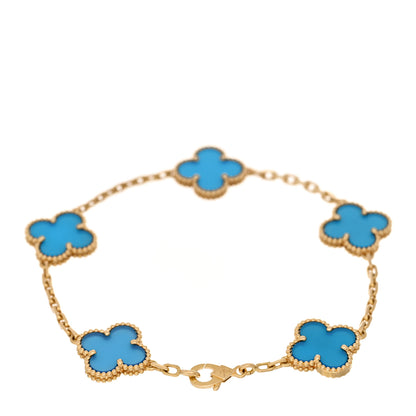 Van Cleef & Arpels 18K Yellow Gold Blue Agate 5 Motifs Vintage Alhambra Bracelet 2 of 4