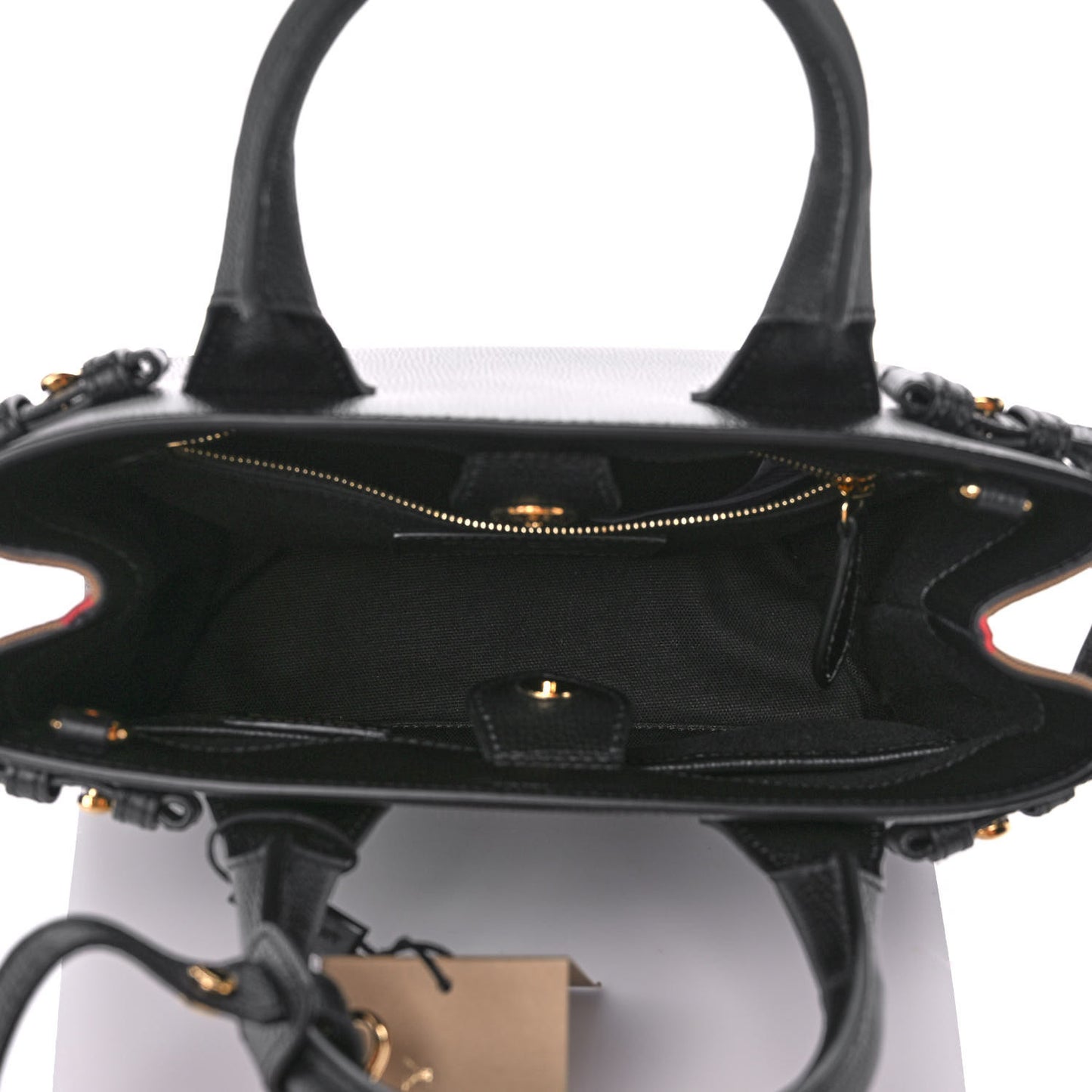 Grainy Calfskin House Check Small Banner Tote Black