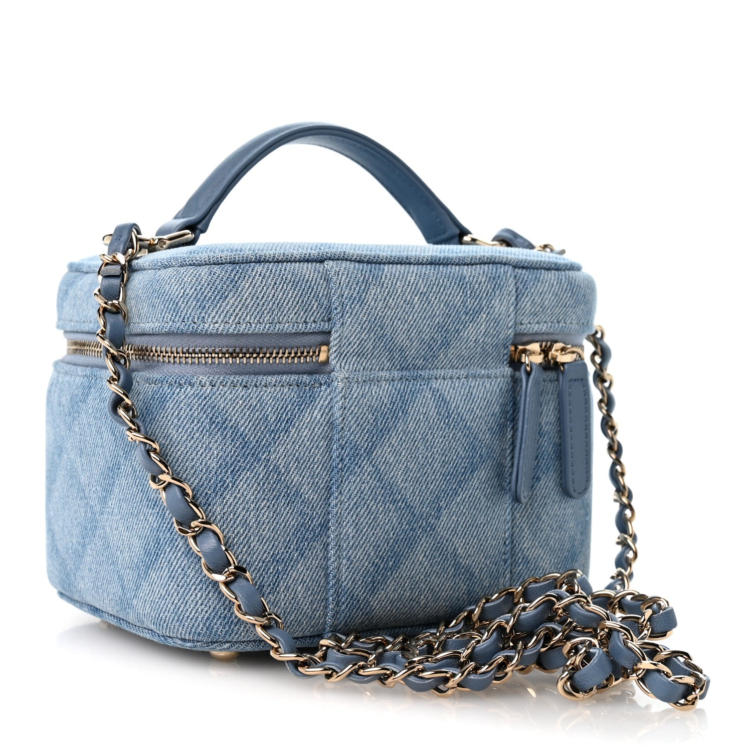 Chanel Printed Denim Quilted Mini Top Handle Vanity Case With Chain Light Blue 3 of 10