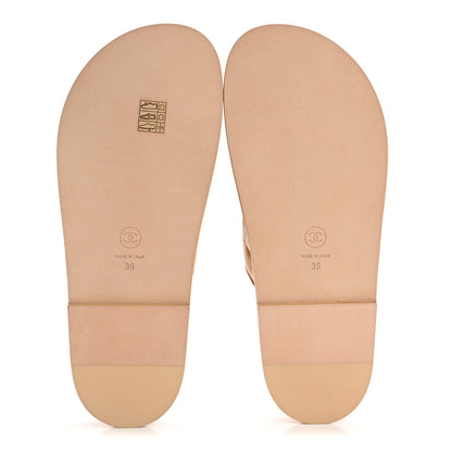 Chanel Lambskin Quilted Velcro Dad Chain CC Slide Sandals 39 Beige 6 of 10