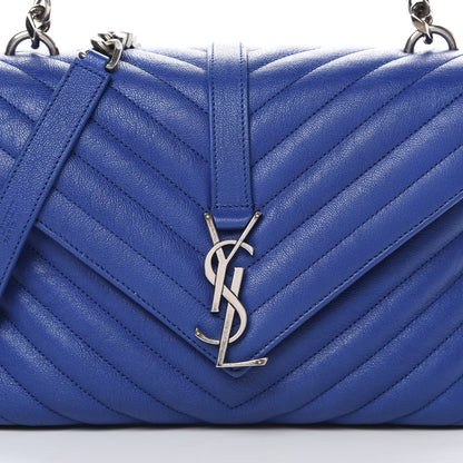 Saint Laurent Sheepskin Matelasse Chevron Monogram Medium College Bag Outremer 8 of 12