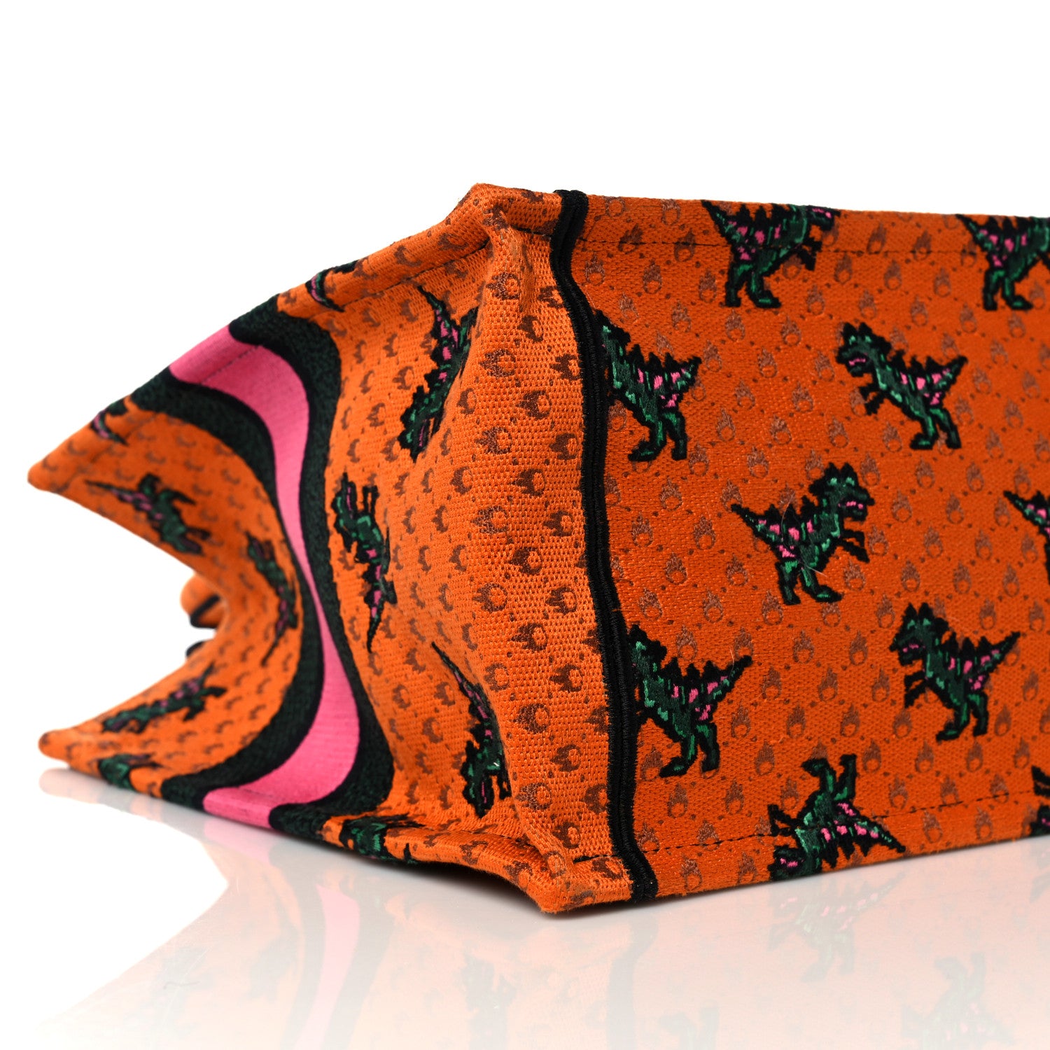 Christian Dior Canvas Embroidered Medium Dino Book Tote Orange Multicolor 8 of 9