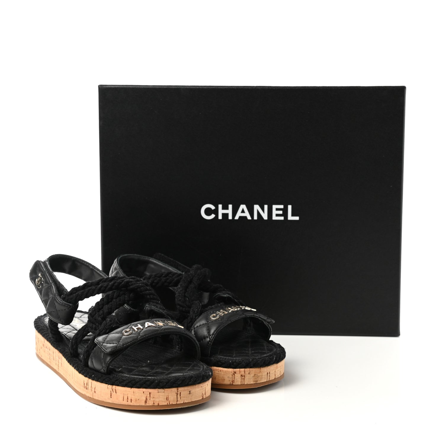 Cord Lambskin Quilted Logo Sandals 38 Black