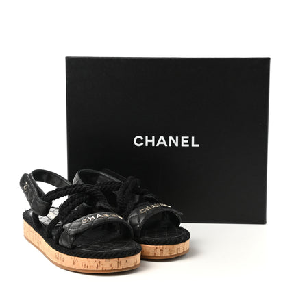 Chanel Cord Lambskin Quilted Logo Sandals 38 Black 9 of 9