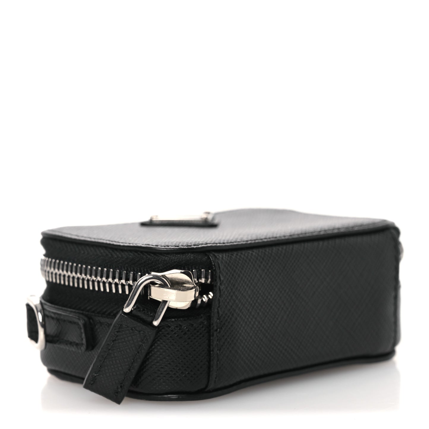 Saffiano Travel Metal Triangle Logo Mini Pouch Shoulder Bag Black