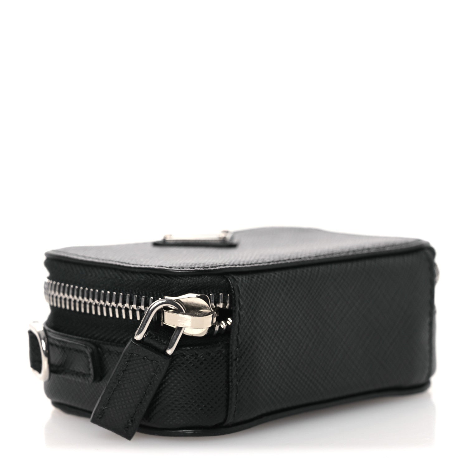 Prada Saffiano Travel Metal Triangle Logo Mini Pouch Shoulder Bag Black 4 of 10