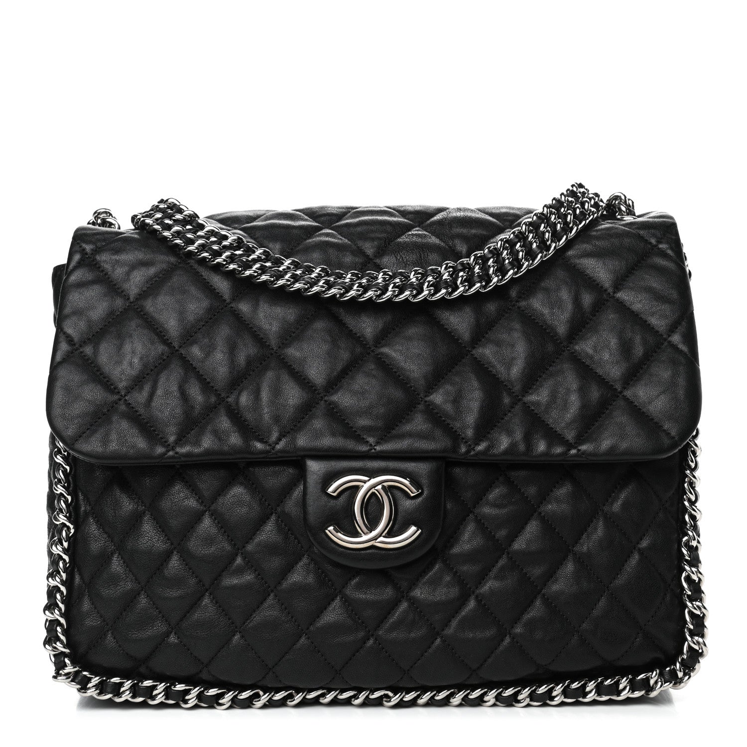 Chanel Washed Lambskin Quilted Maxi Chain Around Flap Black 1 of 4