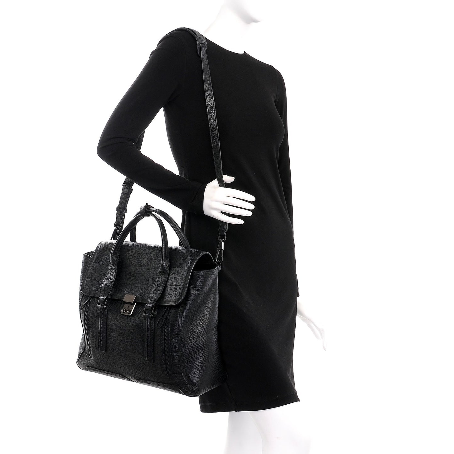 3.1 Textured Calfskin Large Pashli Satchel Black