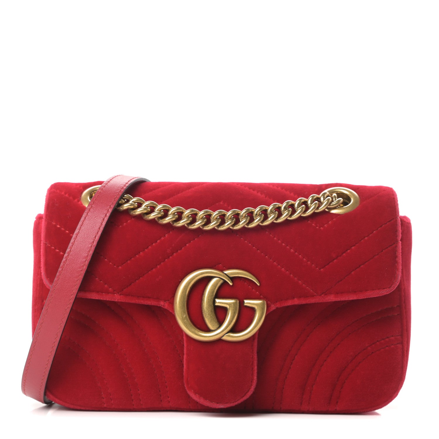Gucci Velvet Matelasse Mini GG Marmont Shoulder Bag Hibiscus Red 1 of 13