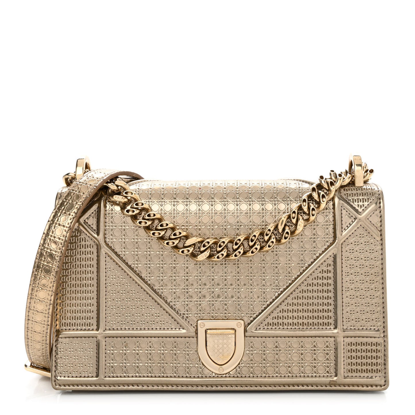Metallic Patent Micro-Cannage Medium Diorama Flap Bag Gold