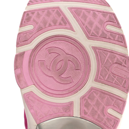 Chanel Nylon Calfskin Suede CC Sneakers 39.5 Pink Green 6 of 17