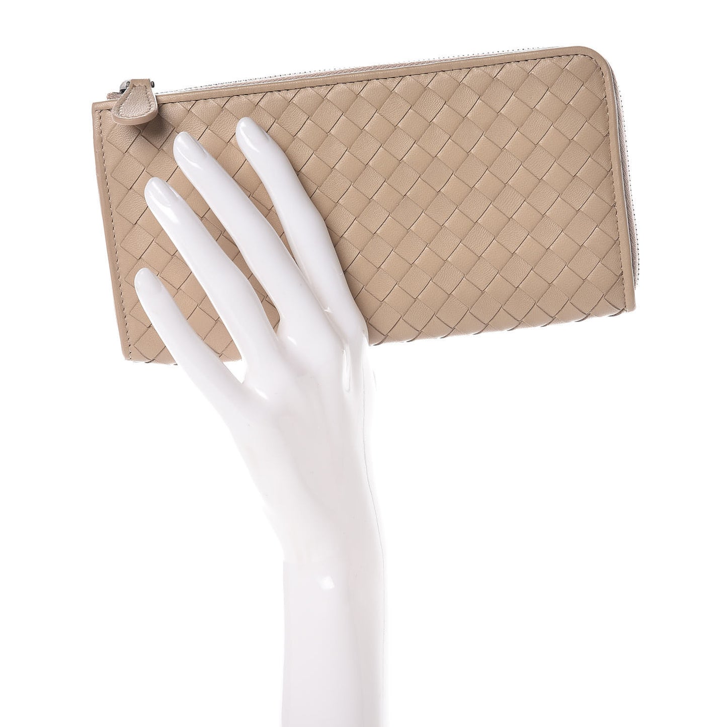 Nappa Intrecciato Zip Around Wallet Beige