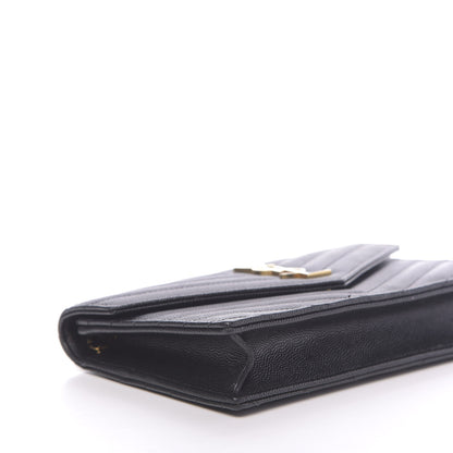 Saint Laurent Grain De Poudre Matelasse Chevron Monogram Envelope Chain Wallet Black 8 of 12