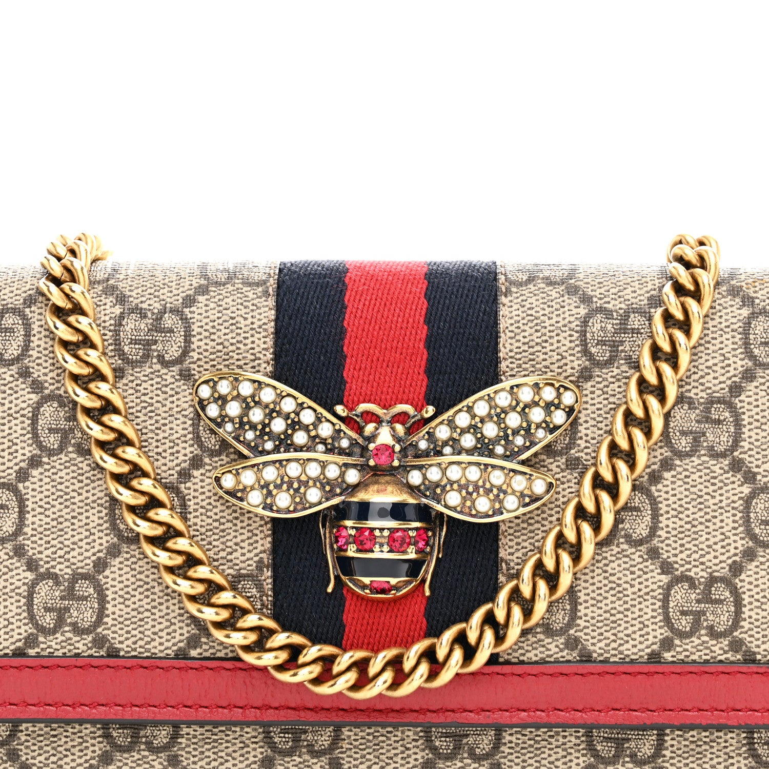 Gucci GG Supreme Monogram Web Queen Margaret Chain Wallet Red 7 of 9