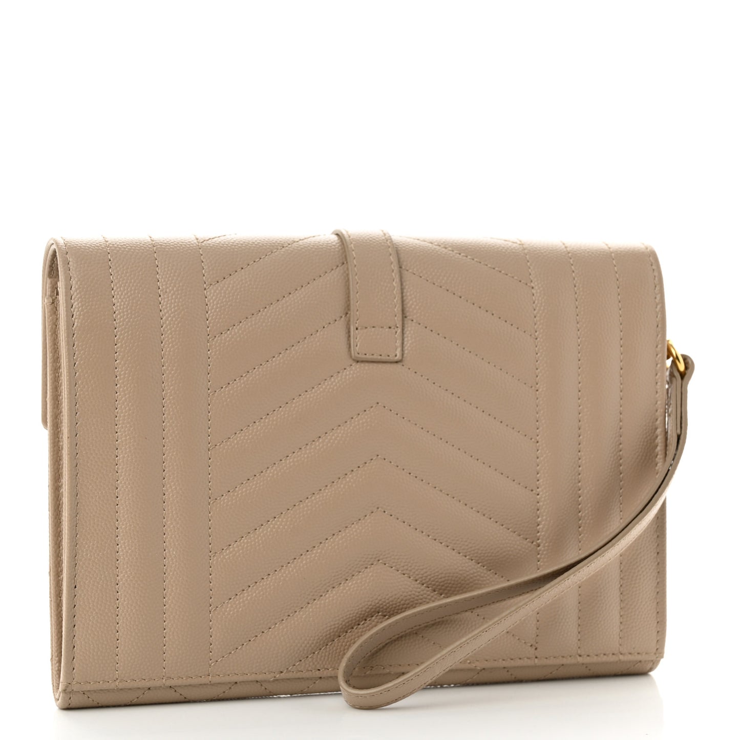 Grain De Poudre Textured Mixed Matelasse Triquilt Monogram Clutch Dark Beige