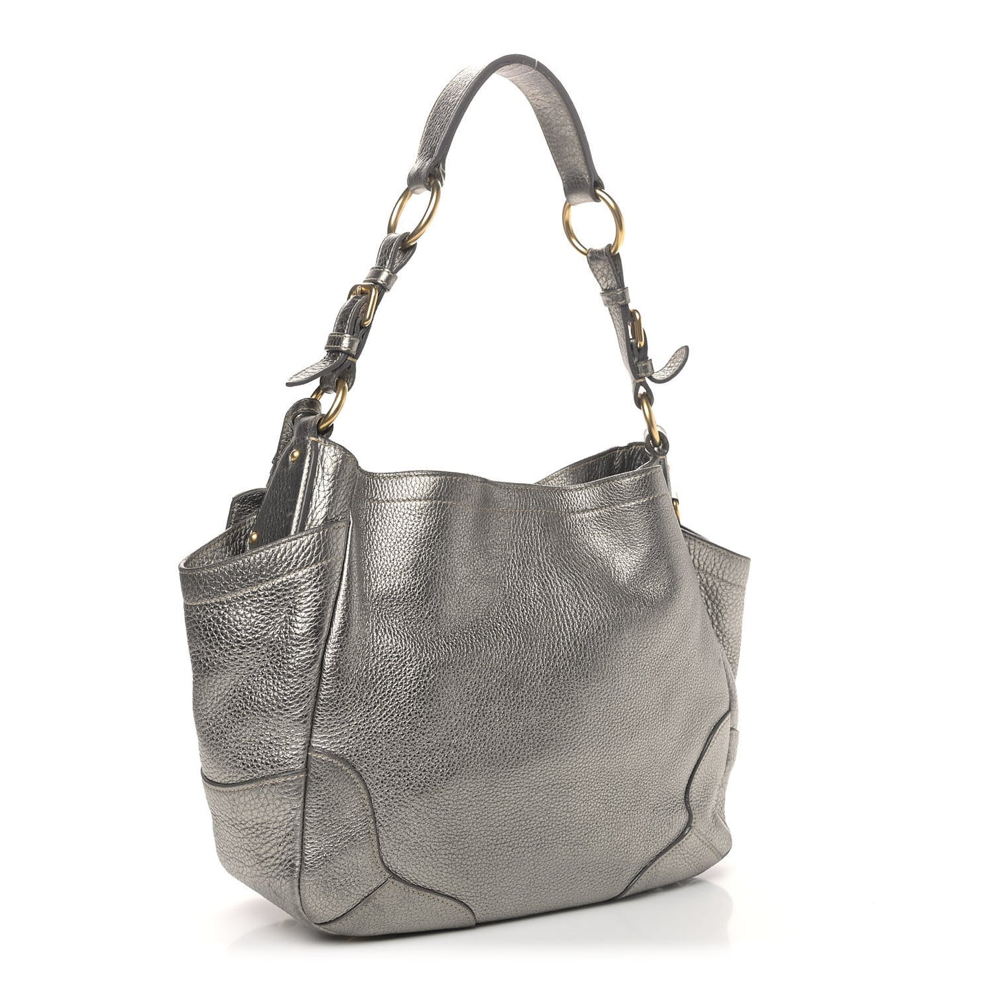 Metallic Vitello Daino Side Pocket Tote Bag Acciaio
