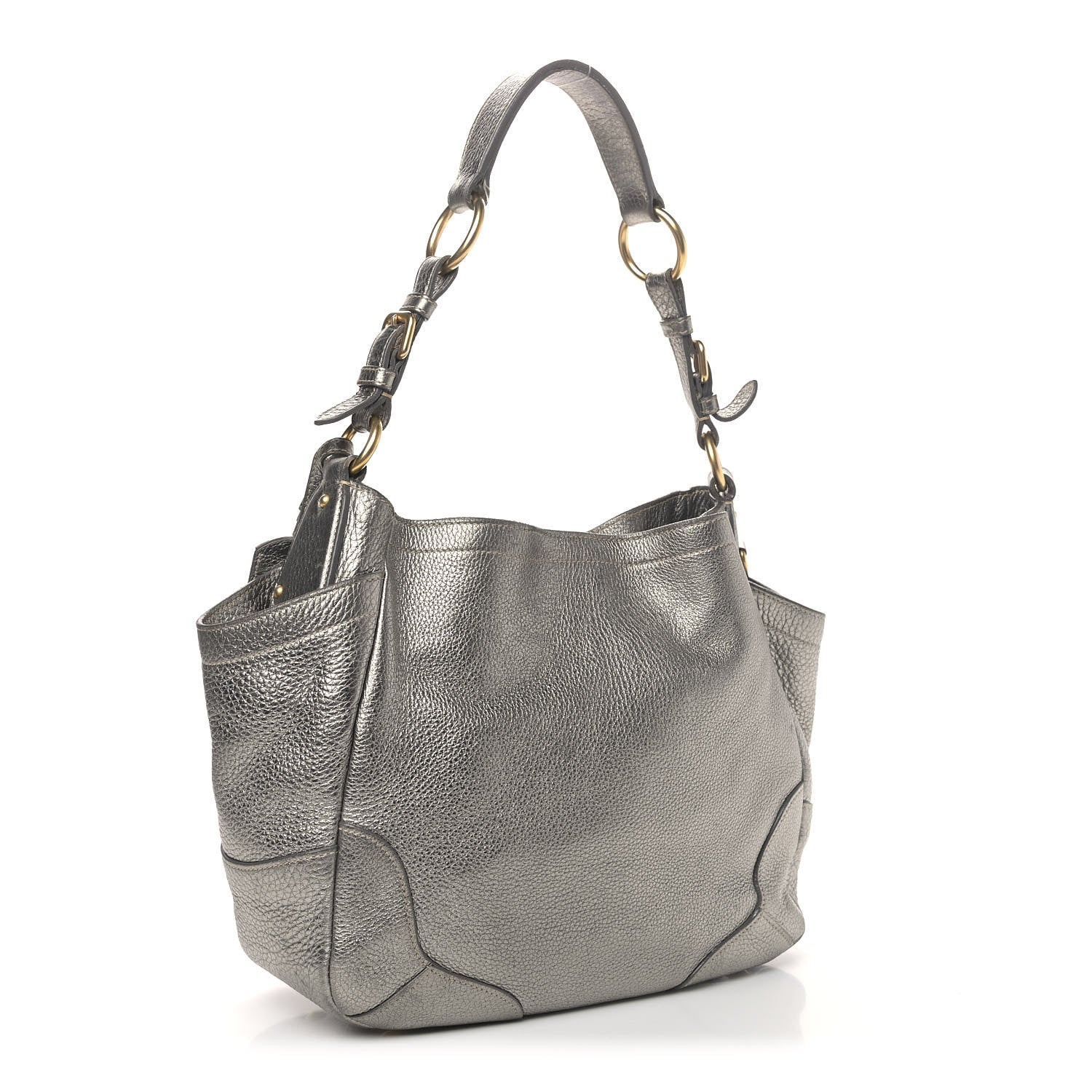 Prada Metallic Vitello Daino Side Pocket Tote Bag Acciaio 2 of 10