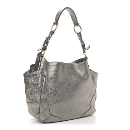 Prada Metallic Vitello Daino Side Pocket Tote Bag Acciaio 2 of 10