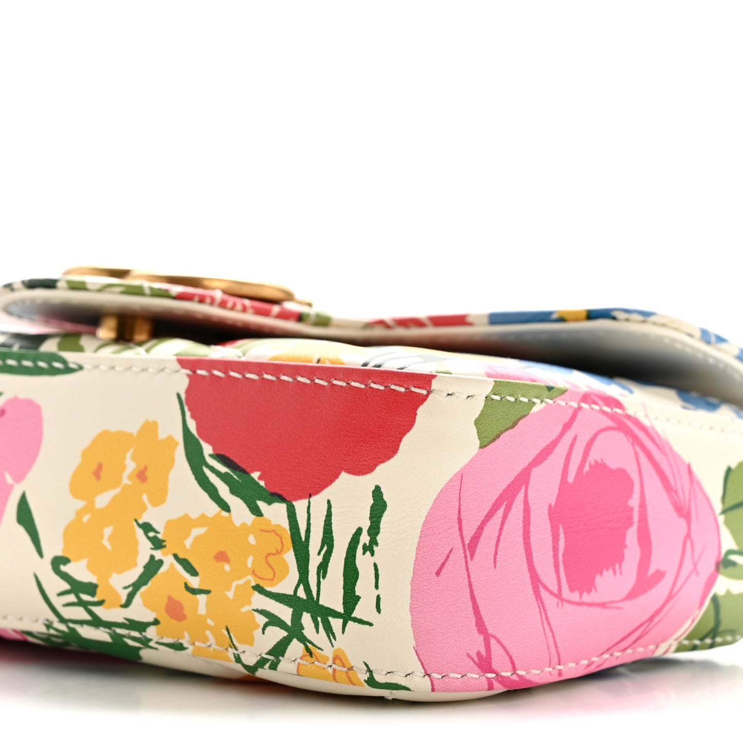 X KEN SCOTT Calfskin Matelasse Floral Print Super Mini GG Marmont Shoulder Bag Ivory Pink