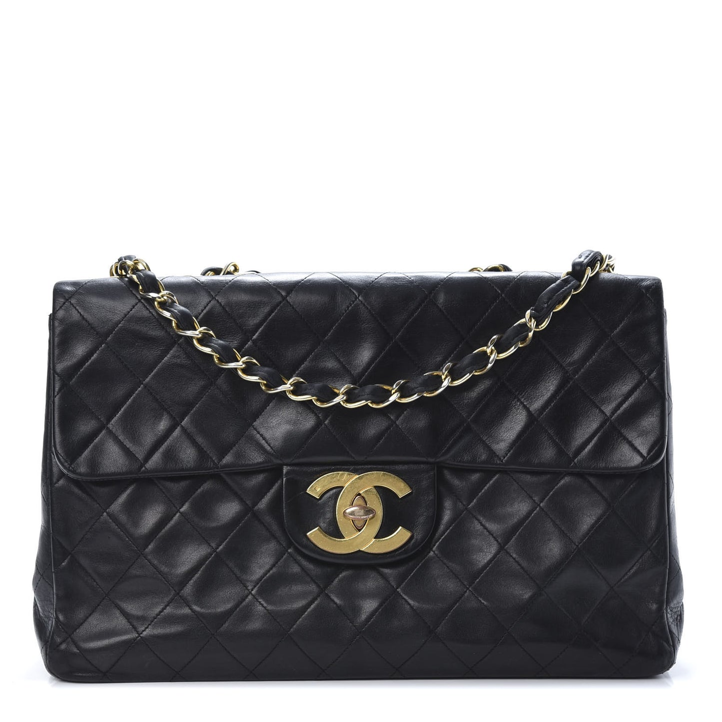 Lambskin Quilted XL Jumbo Single Flap Black