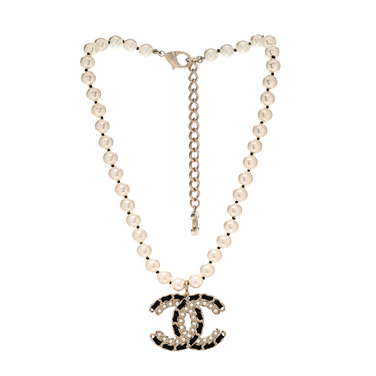 Chanel Lambskin Pearl Crystal Vintage Allure CC Short Necklace Gold 3 of 5