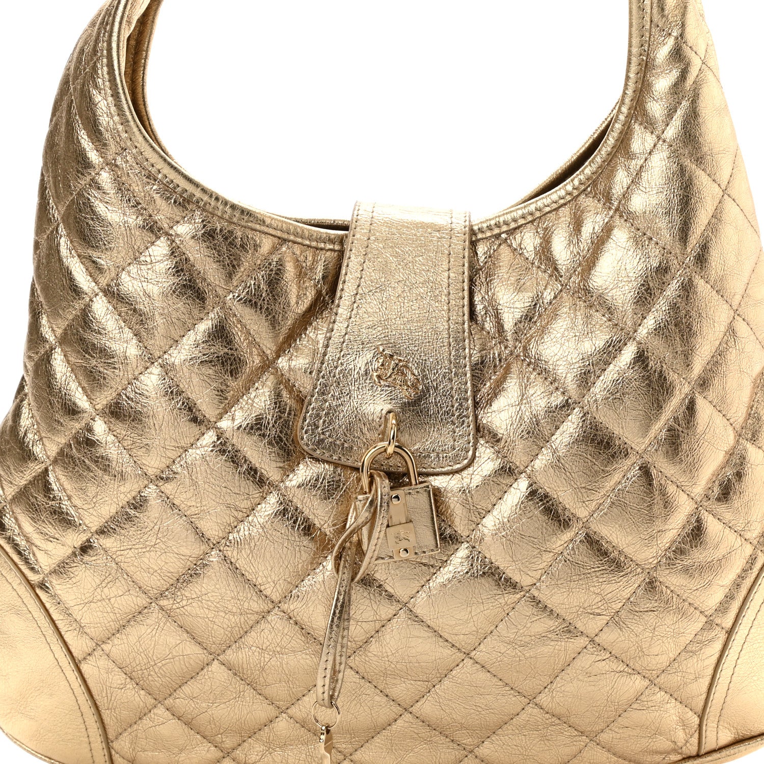 Burberry Metallic Calfskin Quilted Hoxton Hobo Gold 7 of 9