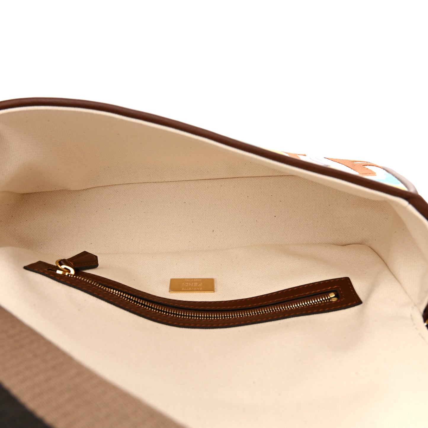 X SARA COLEMAN Canvas Vitello King Seta FF Fish Eye Embroidered Baguette Grezzo Multicolor Ghianda