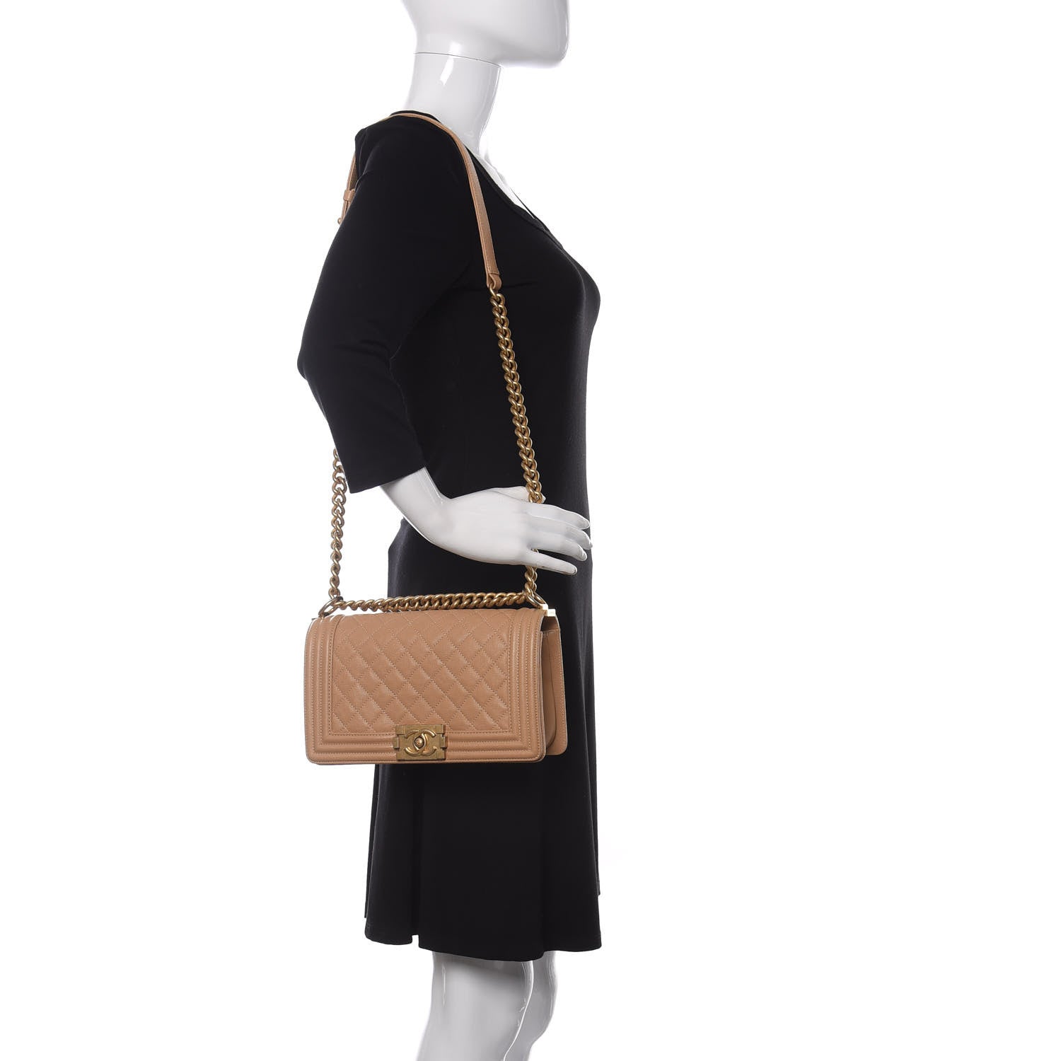 Chanel Caviar Quilted Medium Boy Flap Beige 2 of 9