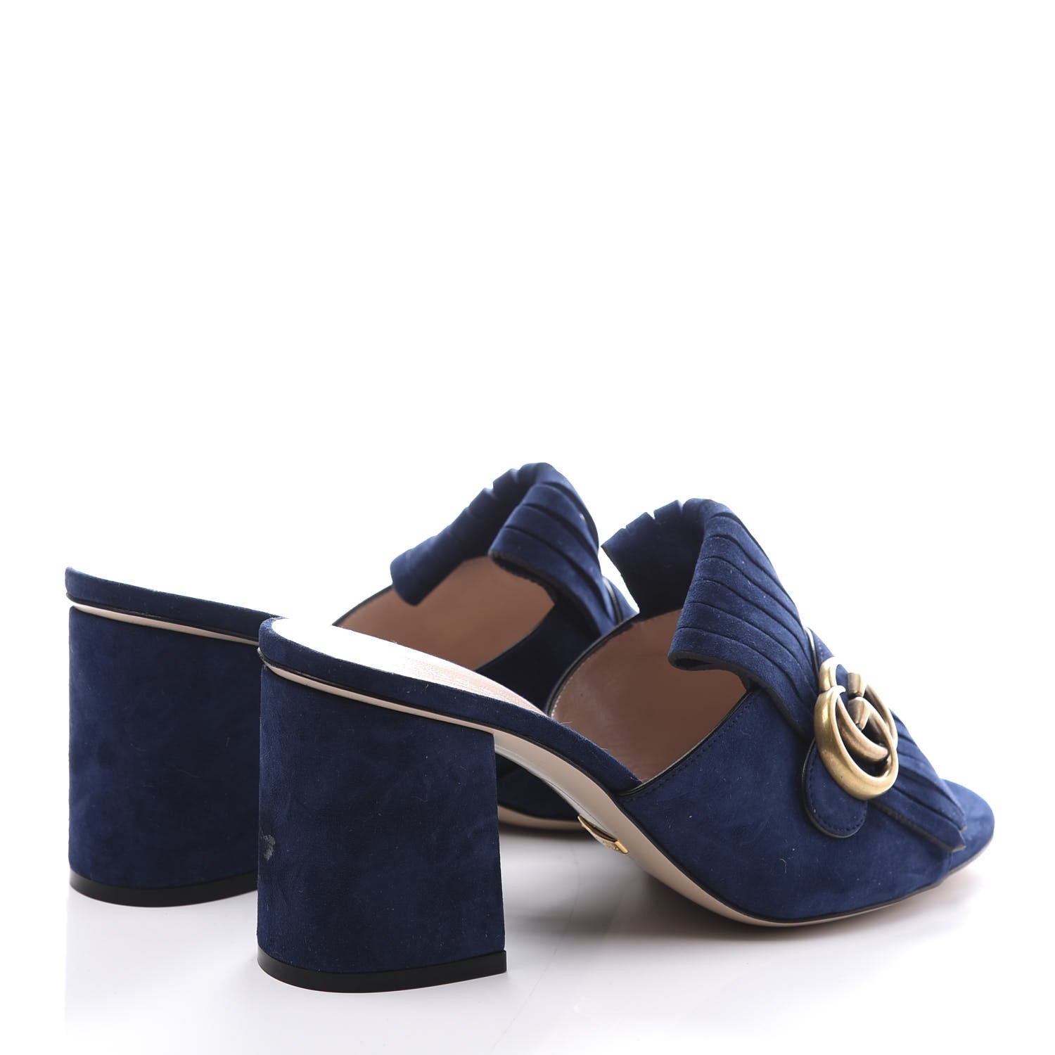 Gucci Kid Scamosciato GG Marmont Fringe 75mm Slide Sandals 38 Blue Ink 4 of 10