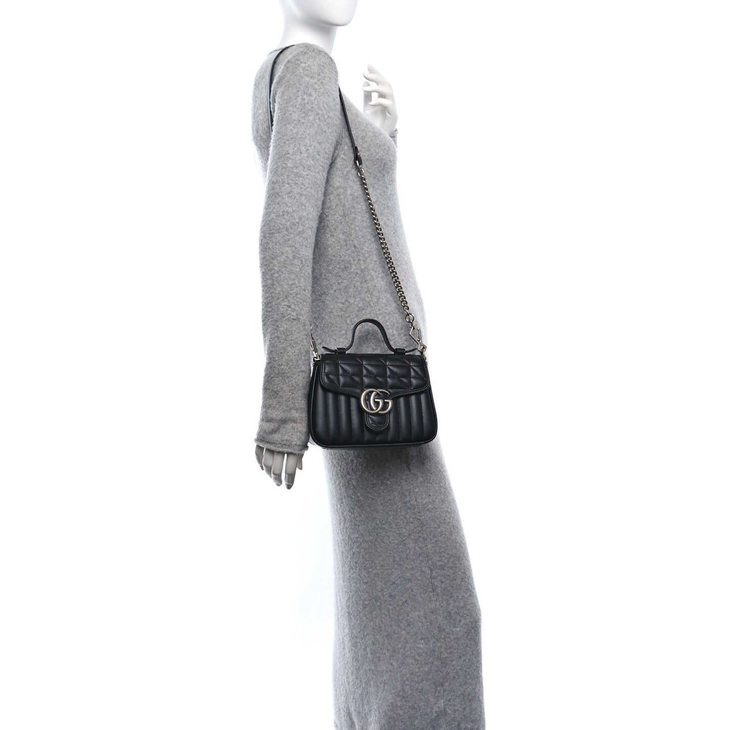 Calfskin Matelasse Aria Mini GG Marmont Top Handle Shoulder Bag Black
