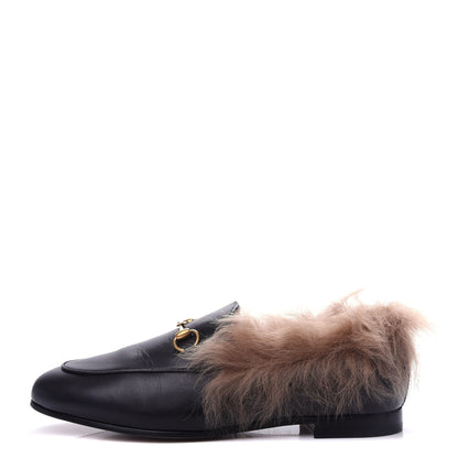 Gucci Malaga Kid Fur Womens Jordaan Loafers 39 Black Natural 1 of 10