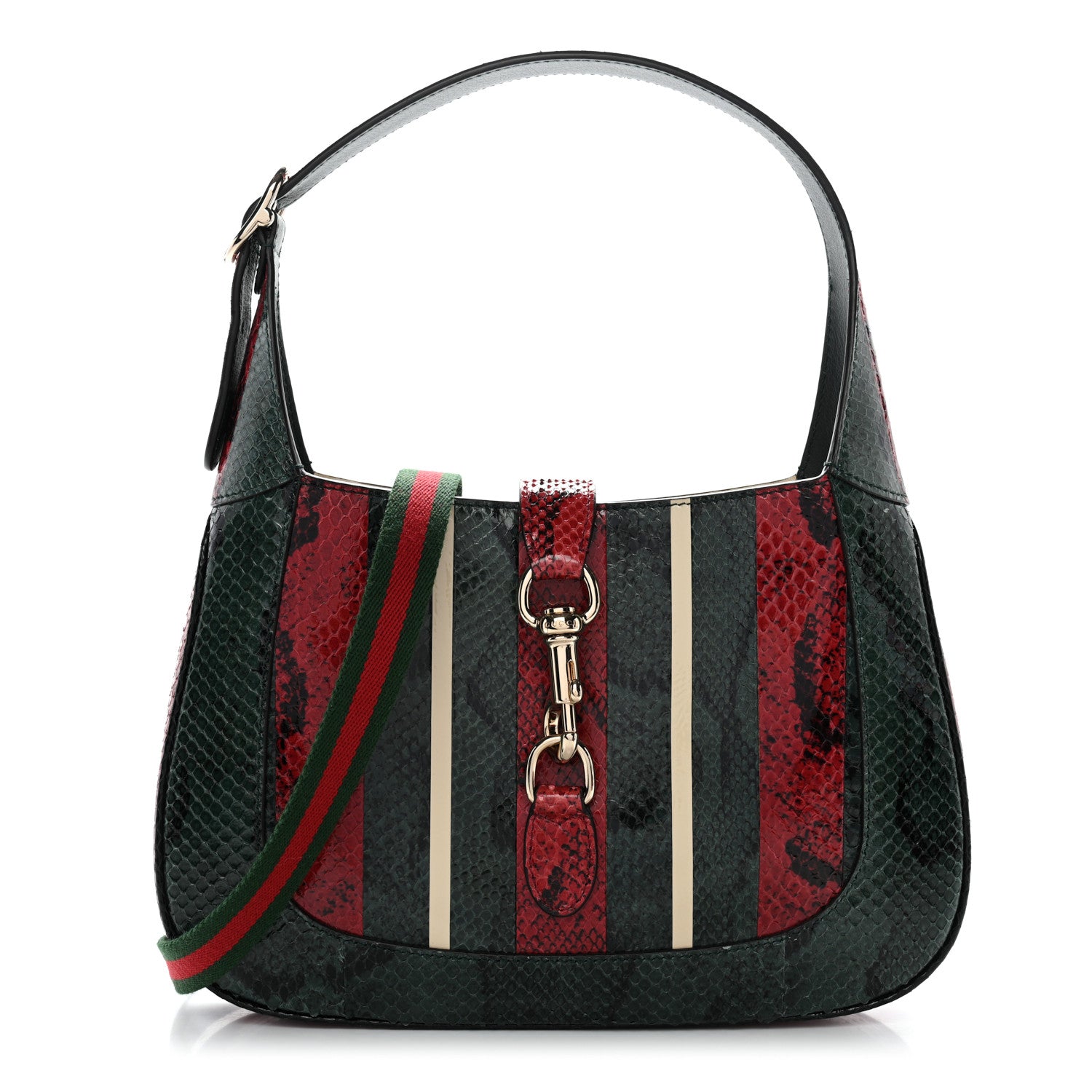 Gucci Snakeskin Web Small Jackie 1961 Hobo Green 1 of 9