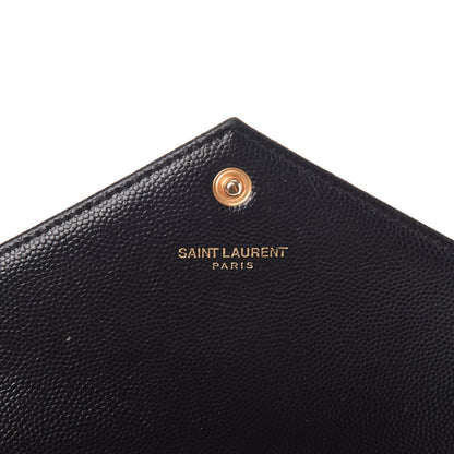 Saint Laurent Grain De Poudre Matelasse Chevron Monogram Envelope Chain Wallet Black 6 of 7