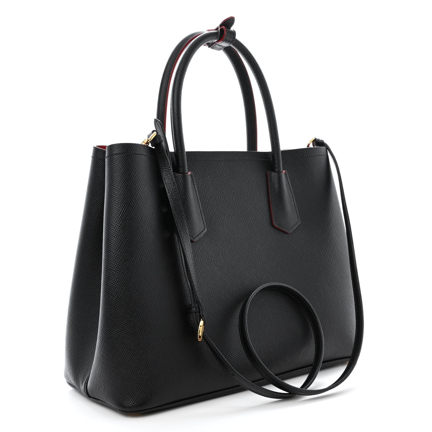 Prada Saffiano Cuir Small Double Bag Black Fuoco 3 of 14