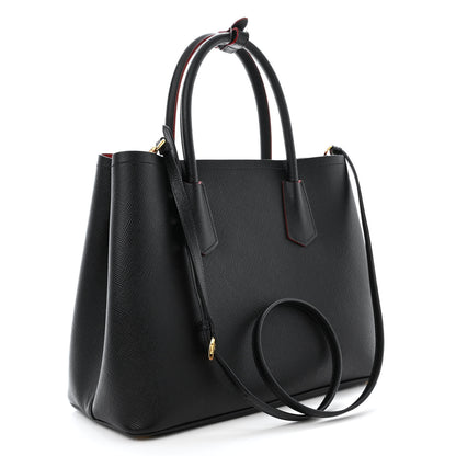 Prada Saffiano Cuir Small Double Bag Black Fuoco 3 of 14