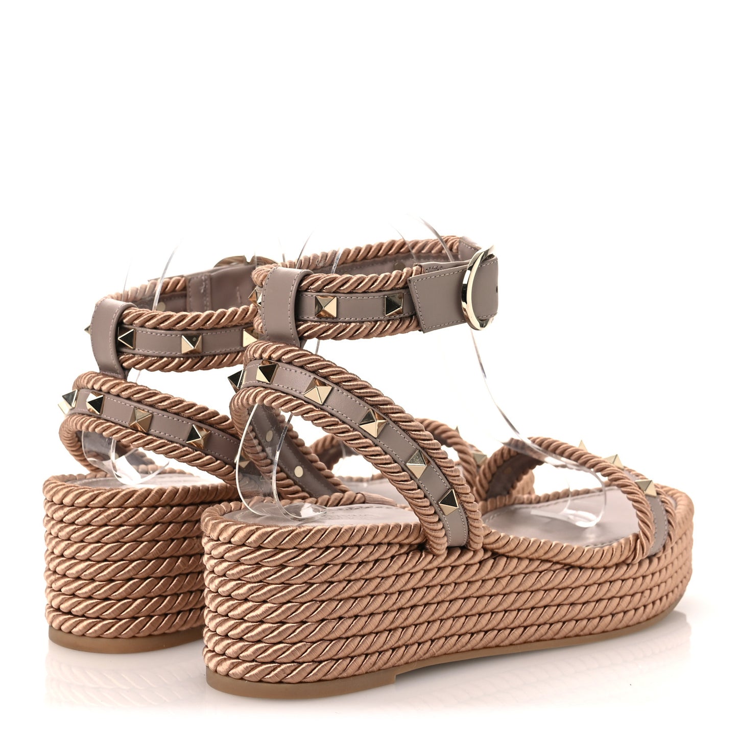 Calfskin Rockstud Rope Espadrille Flatform Sandals  40 Poudre