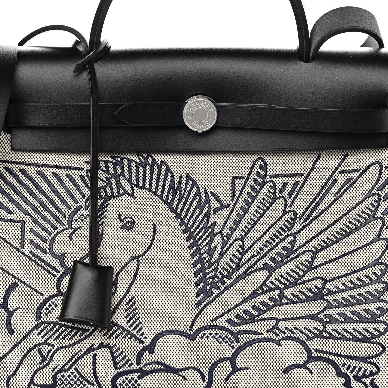 Hermes Vache Hunter Toile H Pegase Pop Herbag Zip Retourne 31 PM Bleu Indigo Ecru Black 9 of 13