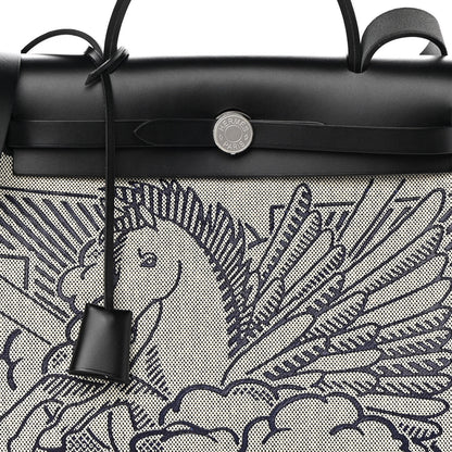 Hermes Vache Hunter Toile H Pegase Pop Herbag Zip Retourne 31 PM Bleu Indigo Ecru Black 9 of 13